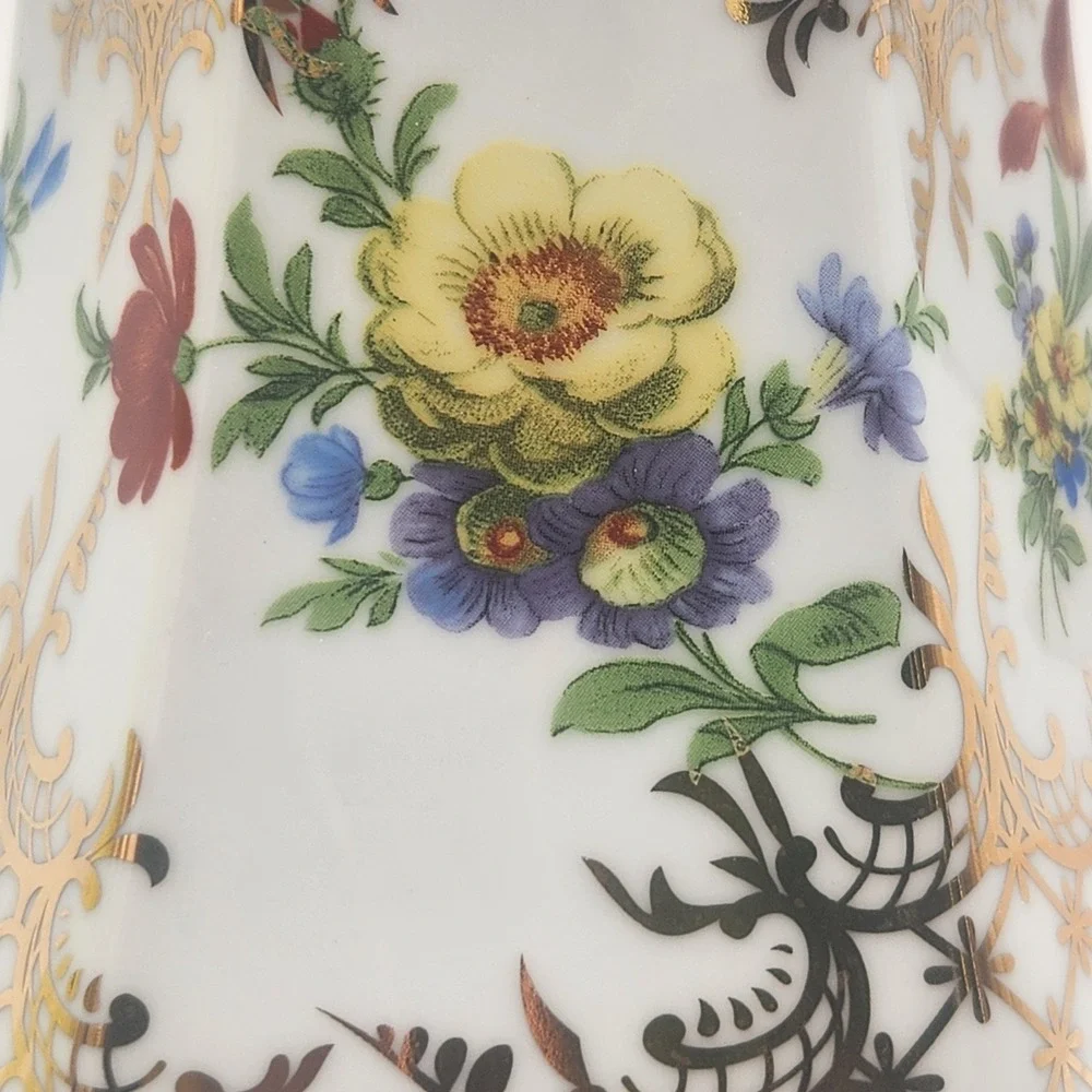 Royal Danube Floral Porcelain Pitcher Gold‎ Filigree Hexagonal Pedestal Base